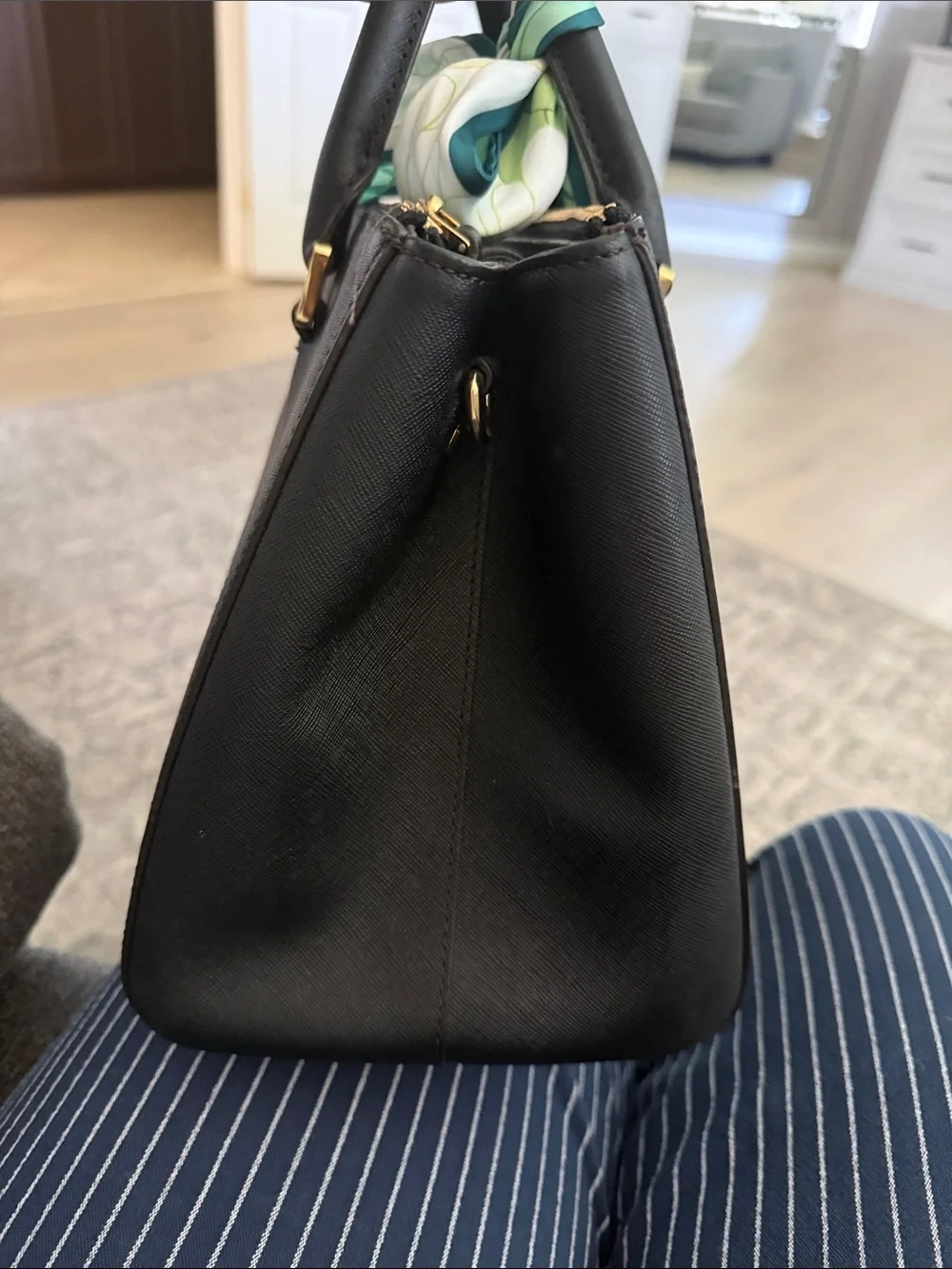 MCM Black Leather Shoulder Bag with Gold Logo Plate